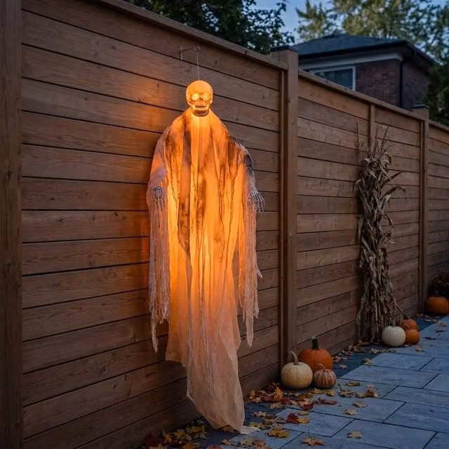 Garden Greatness 7ft Hanging Light-Up Mummy Ghoul in White and Multicolour
