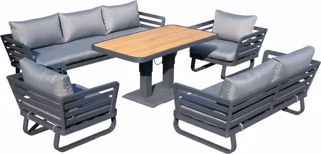 Shatchi Cannes Grand 7 Seater Outdoor Lounge Set in Grey Aluminium
