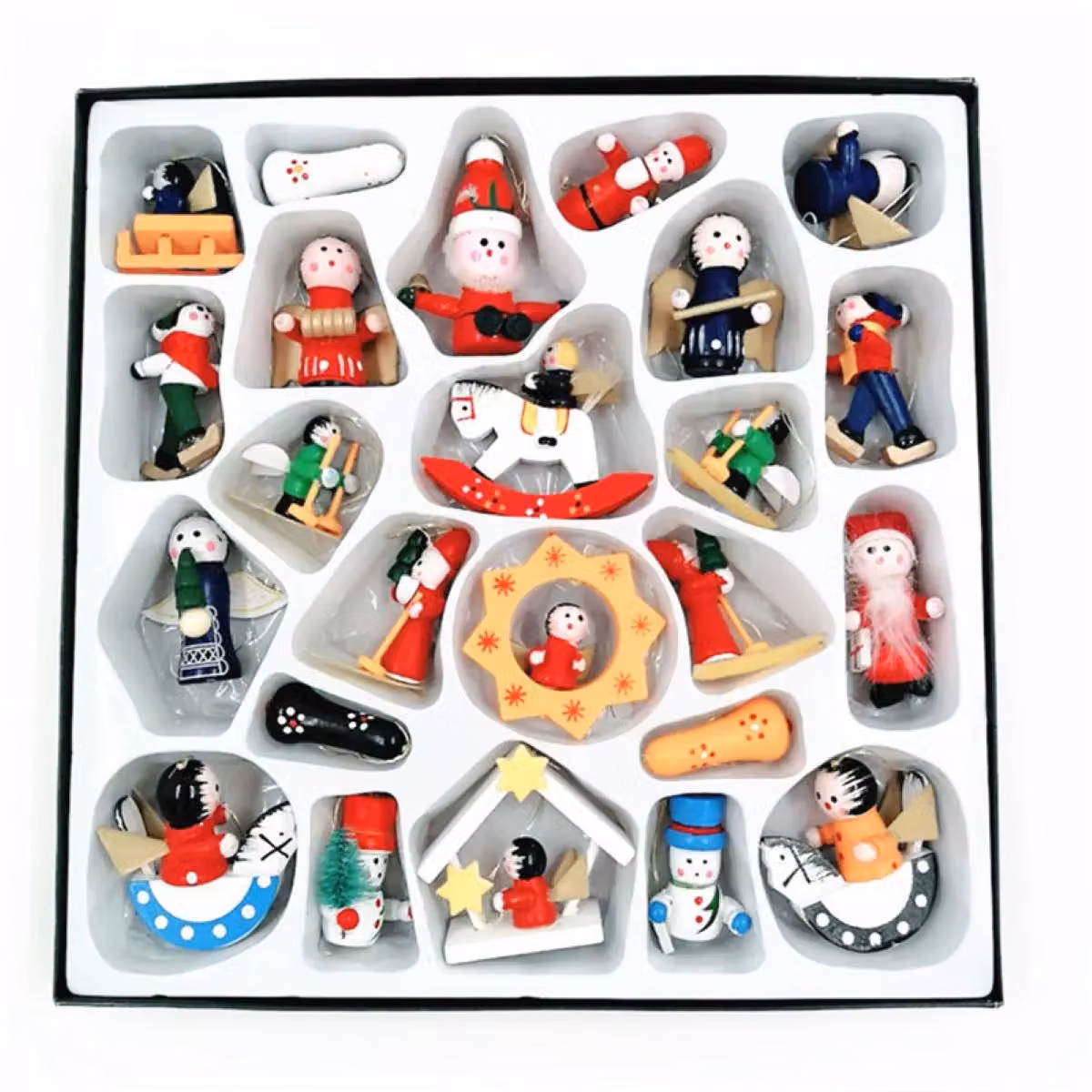 Leaper 24 Red Wooden Christmas Tree Hanging Ornaments with Santa, Snowman and Reindeer Figures – 5
