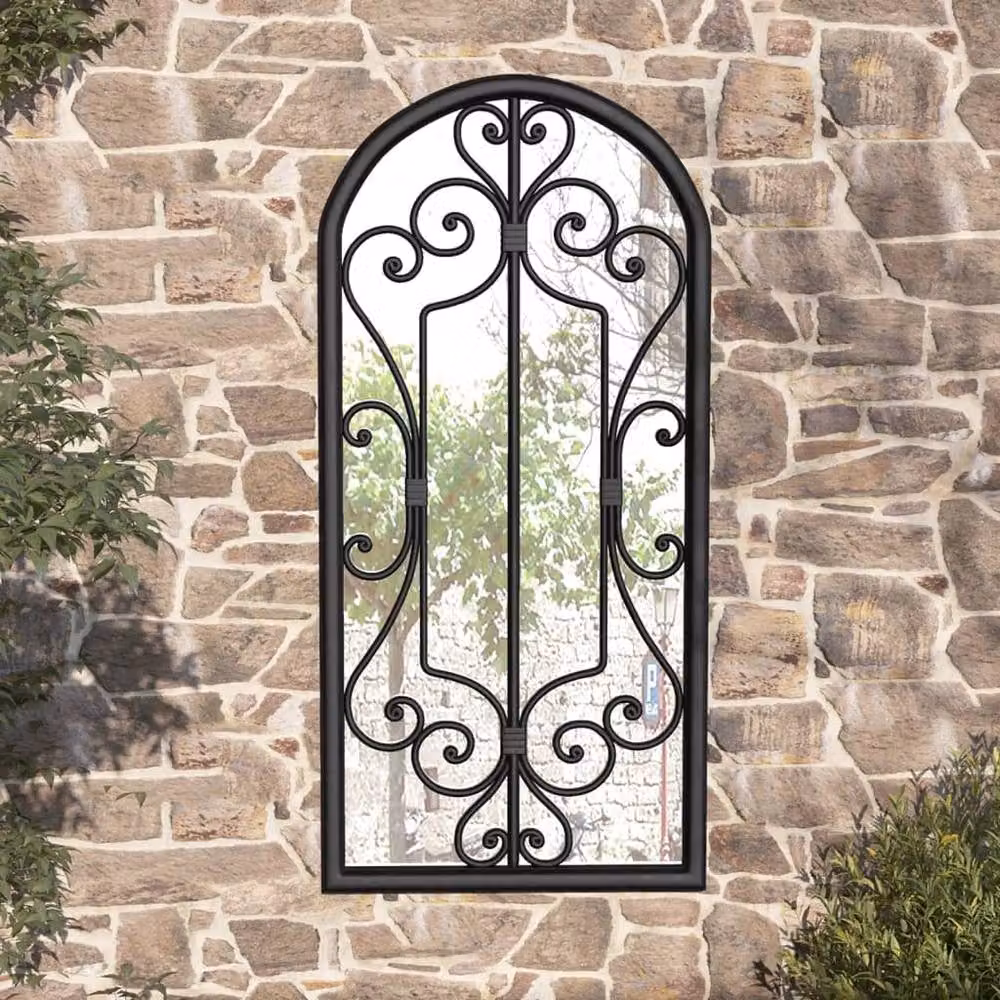 Berkfield Antique Black Metal Wall Mirror for Outdoor Use, W: 100 cm, H: 45 cm – 2