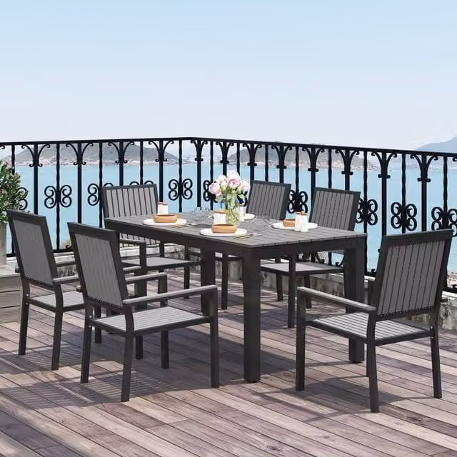 Outsunny 6 Seater Modern Aluminium Patio Dining Set with Stackable Chairs in Grey