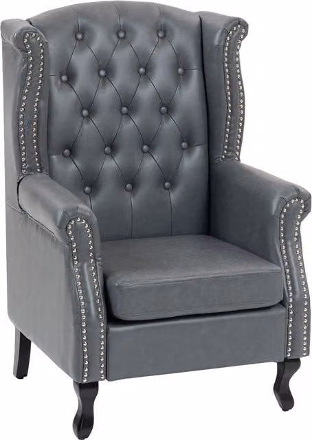 HOMCOM Grey Wingback Accent Chair with Chesterfield-style Tufted Synthetic Leather and Nail Head Trim – 1
