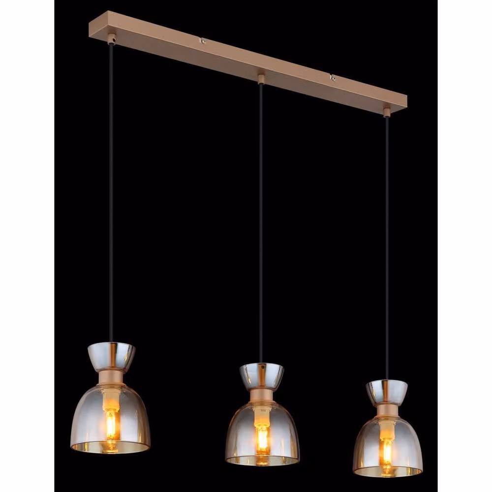 Netlighting Massey Bar Pendant Light with Matt Amber Glass Shades in Brown, 3x E14, Height Adjustable – 2