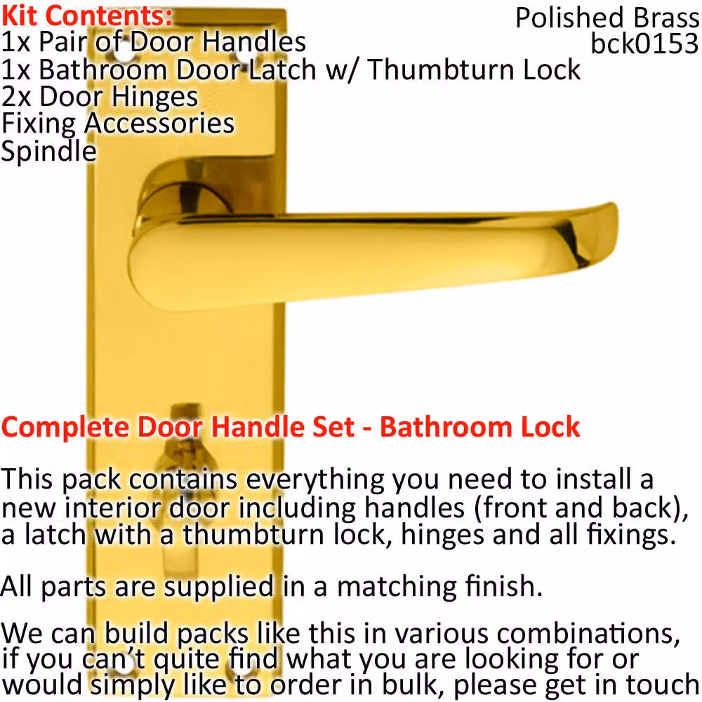 Loops Polished Brass Victorian Straight Thumbturn Door Handle and Bathroom Lock Pack – 2