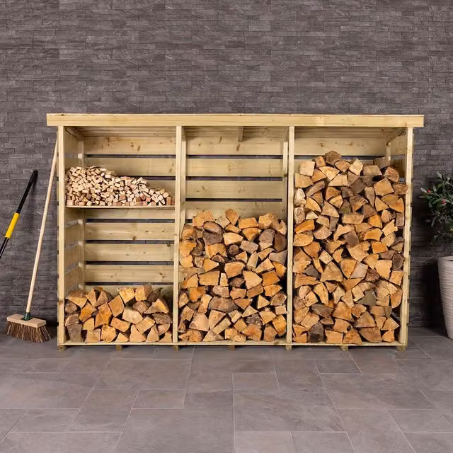 Charles Bentley FSC Mixed Triple Wooden Log Store in Natural Spruce, H 237 x W 152 x D 56 cm