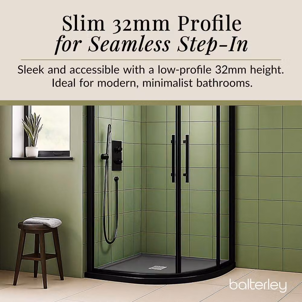 Balterley Slimline Mineral Cast Quadrant Shower Tray, Slate Grey, W/D: 90 x 90 cm, H: 3.2 cm – 3