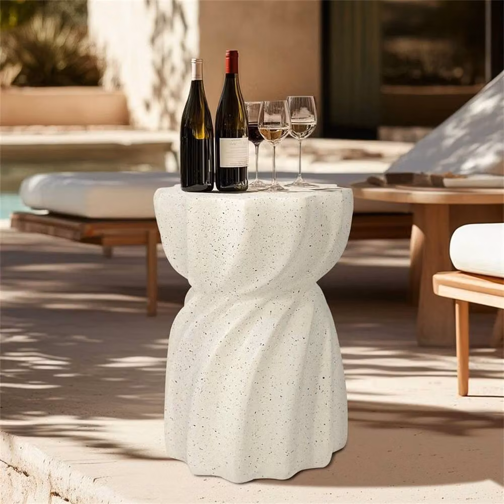 FLAVORA Modern White Matt Stone Outdoor Side Table – 3