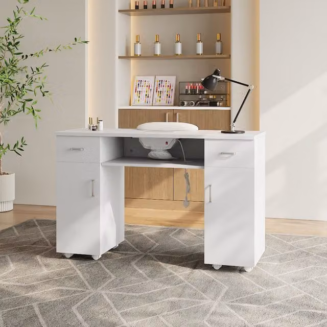 Komore Professional Manicure Table with Electric Dust Extractor in White