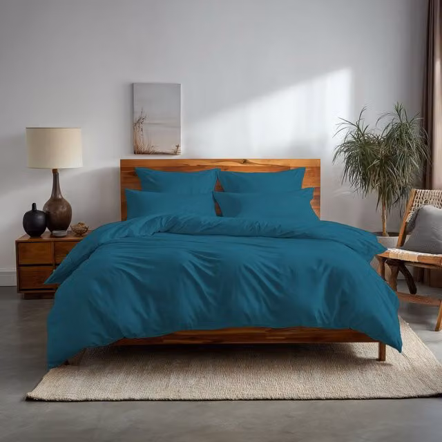 Home Sweet Home UK Plain Dyed Polycotton Duvet Cover and Pillowcase Set in Petrol, Double Size – 1