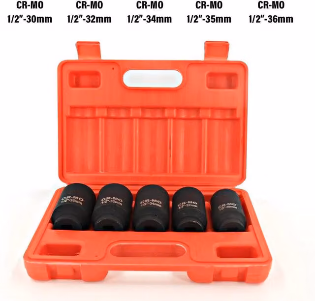SPETLEK 5-Piece Deep Impact Socket Set in Red and Black, Chrome Molybdenum Steel, Sizes 30mm, 32mm, 34mm, 35mm and 36mm