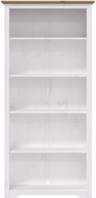 Berkfield Home Beautiful BODO 5-Tier Bookcase in White and Brown, Solid Pine Wood, W/D/H: 80 x 38 x 180 cm