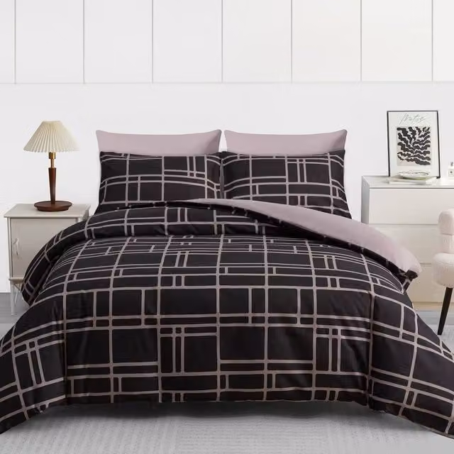 Lazzaro Home Premium Brushed Microfibre Reversible Duvet Cover and Pillowcase Set, Brown, W: 140 cm, H: 200 cm – 1