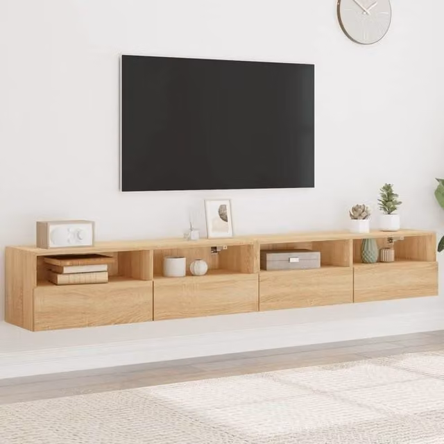 Berkfield Home Set of 2 Sonoma Oak TV Wall Cabinets in Brown, W/D/H: 100 x 30 x 30 cm – 1