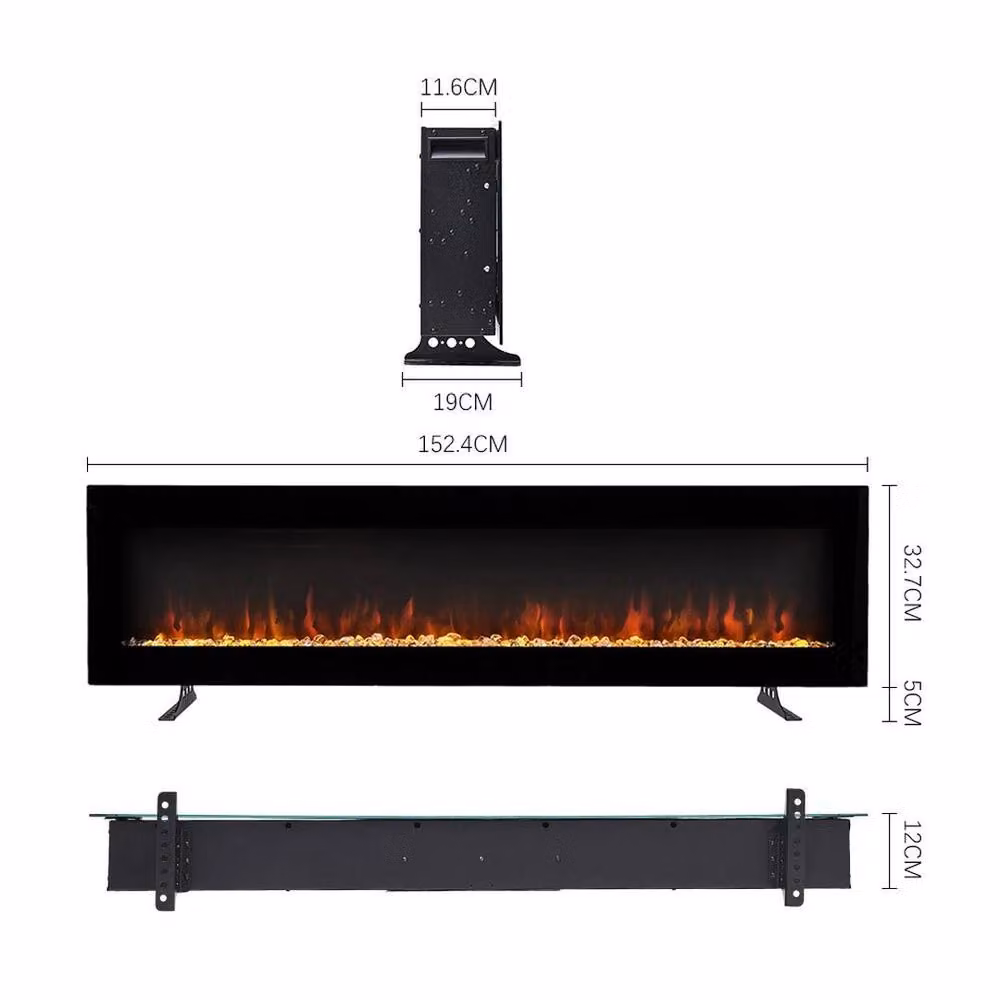 FORGEVIO 60 Inch Wide Wall Mounted LED Fireplace in Black – 2