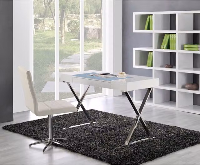 Adonis Modern Computer Desk in White and Blue with Glossy MDF Laminate Finish