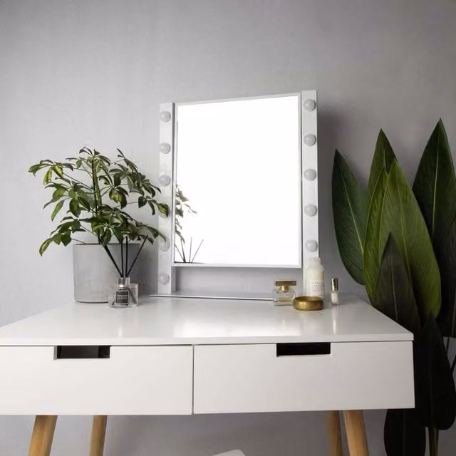 Jack Stonehouse Mae Hollywood Tabletop Vanity Mirror with LED Lights, Silver
