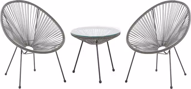 RIO 3 Piece Grey Rattan and Metal Garden Bistro Set with Glass Tabletop