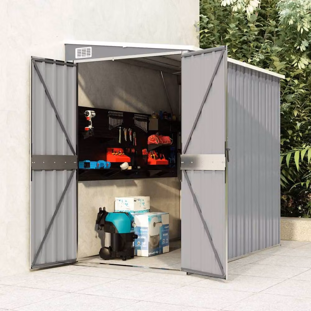Berkfield Home Grey Galvanised Steel Wall-mounted Lean-to Garden Shed, W/D/H: 118 x 194 x 178 cm – 2