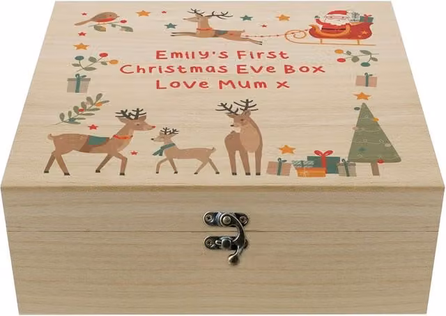 Personalised Memento Company Personalised Santa and Reindeer Christmas Eve Box in Light Brown