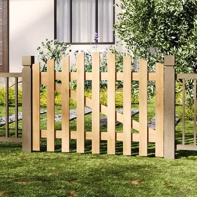 Livingandhome Solid Wood Garden Gate with Z-Shaped Structure in Yellow, W: 120 cm, H: 90 cm