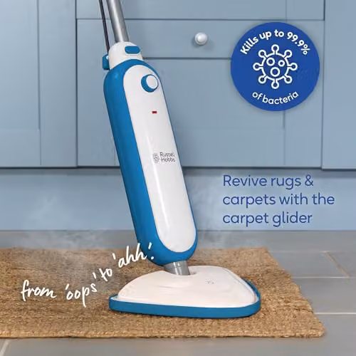 Russell Hobbs Steam Mop Broom in White and Blue with 1400W Power and 380ml Water Tank – 4