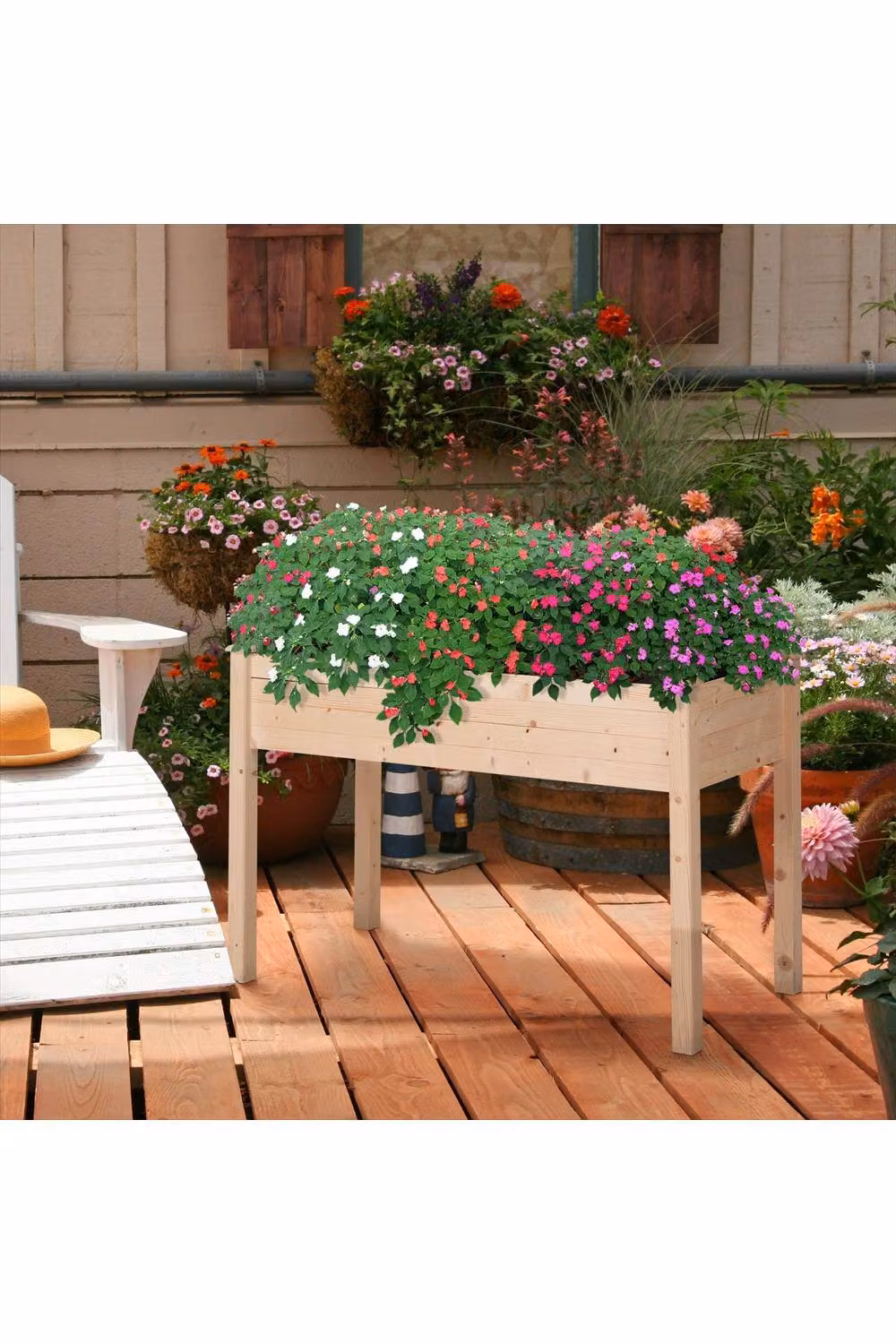 ERGOVEXA Fir Wood Raised Planting Bed with Non-Woven Fabric, Brown, W: 104.0 cm, D: 56.5 cm, H: 76.0 cm – 2