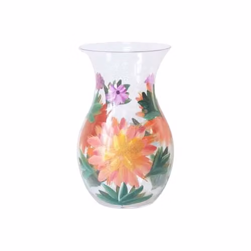 Lesser & Pavey Hand Painted Glass Lynsey Johnstone Dahlias Floral Vase, Multicolour, H 17.0 cm x W 11.0 cm x D 11.0 cm – 1