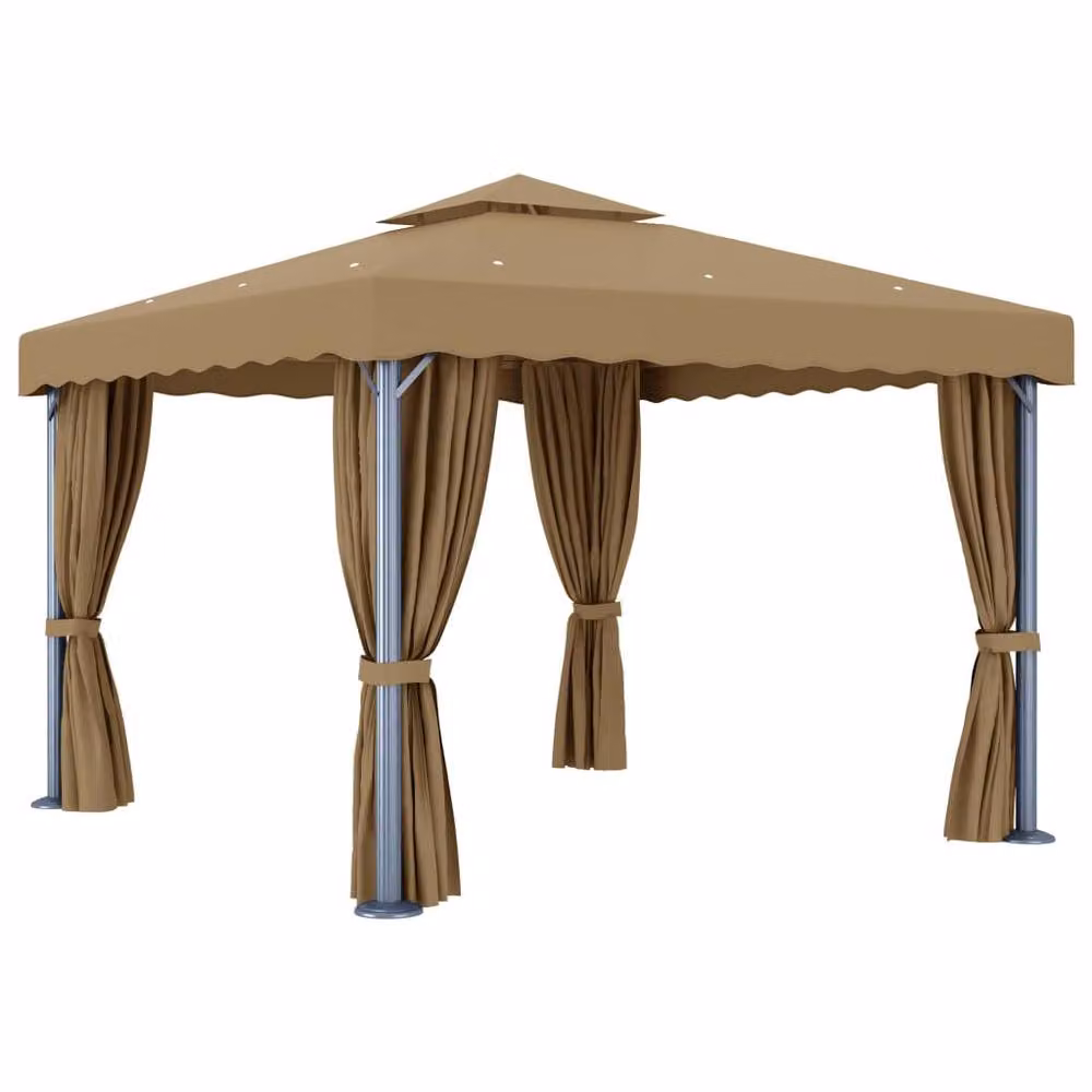 Berkfield Home Gazebo with Curtains, Beige Aluminium, W/D/H: 300 x 300 x 270 cm – 2