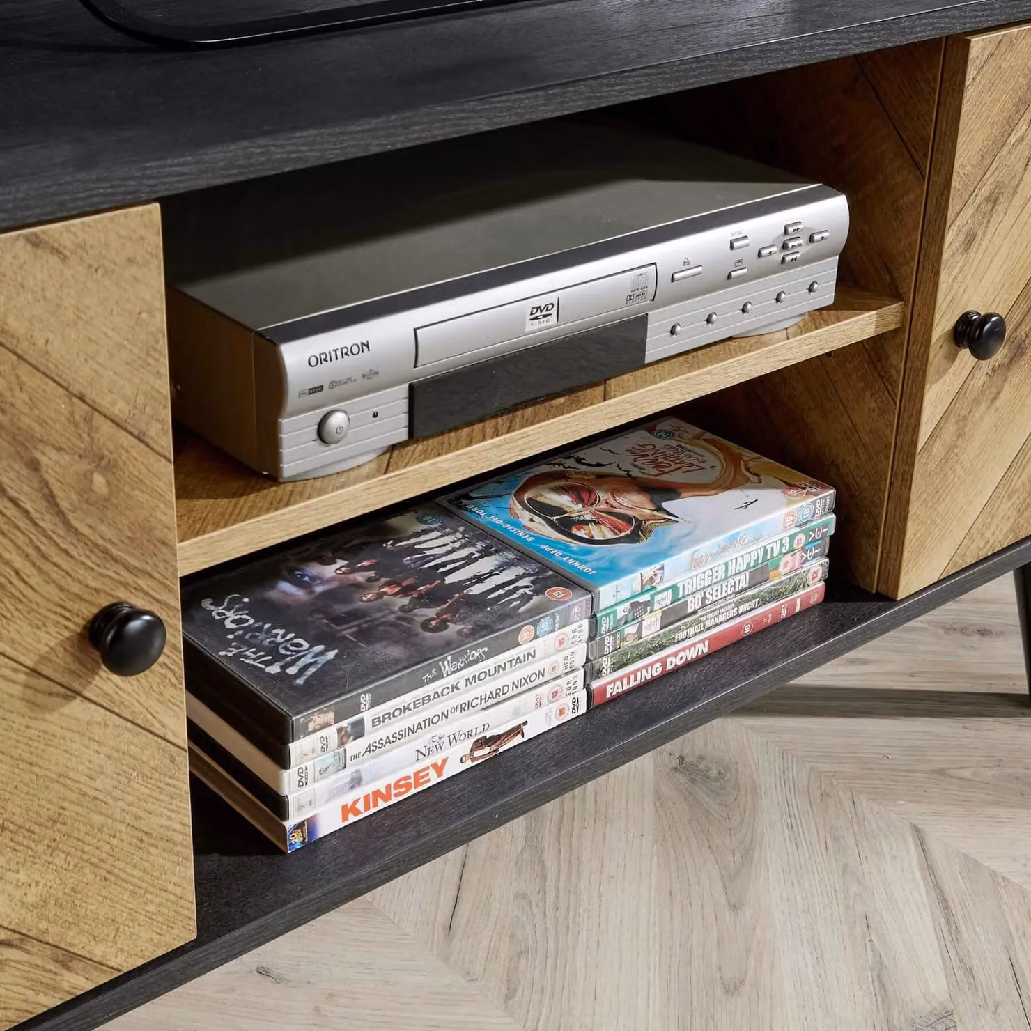 Home Source Dallas Herringbone 2 Door TV Stand Storage Unit in Black – 3