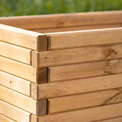 Primrose Medium Wooden Pine Raised Cube Planter Tub in Grey or Brown, 50 cm – 3