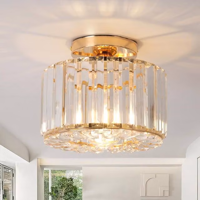 COMELY Modern Gold and Transparent Crystal Semi Flush Mount Ceiling Light – 1