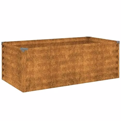 vidaXL Brown Corten Steel Raised Bed for Vegetable, Herb or Ornamental Gardens W: 100 cm, D: 50 cm, H: 36 cm – 1