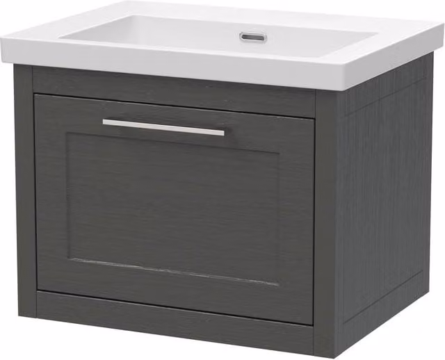 Balterley Blithbury 1 Drawer Vanity Basin Unit in Dark Grey Woodgrain, W: 60 cm, D: 45 cm, H: 60 cm – 1