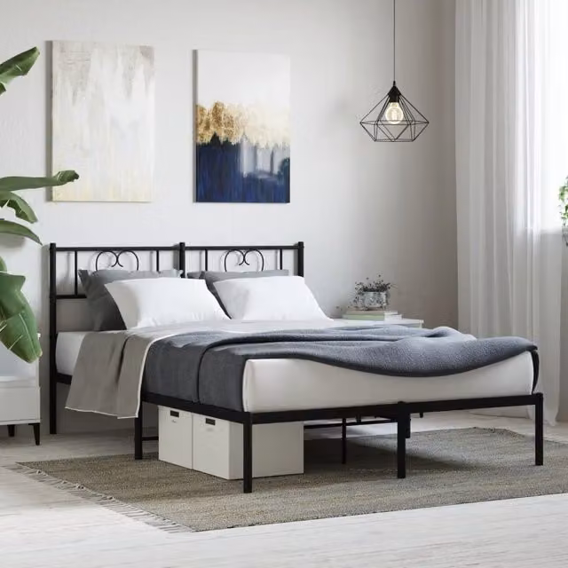 Berkfield Home Metal Bed Frame with Headboard, Black, W: 160 cm, L: 200 cm – 1