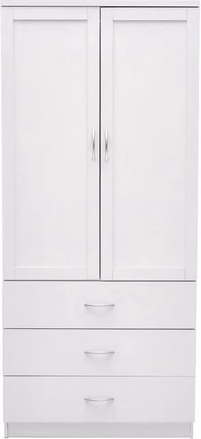 KORVIXA Modern 2 Door White Wardrobe with Integrated Drawers and Hanging Rod, W/D/H: 100 x 100 x 100 cm