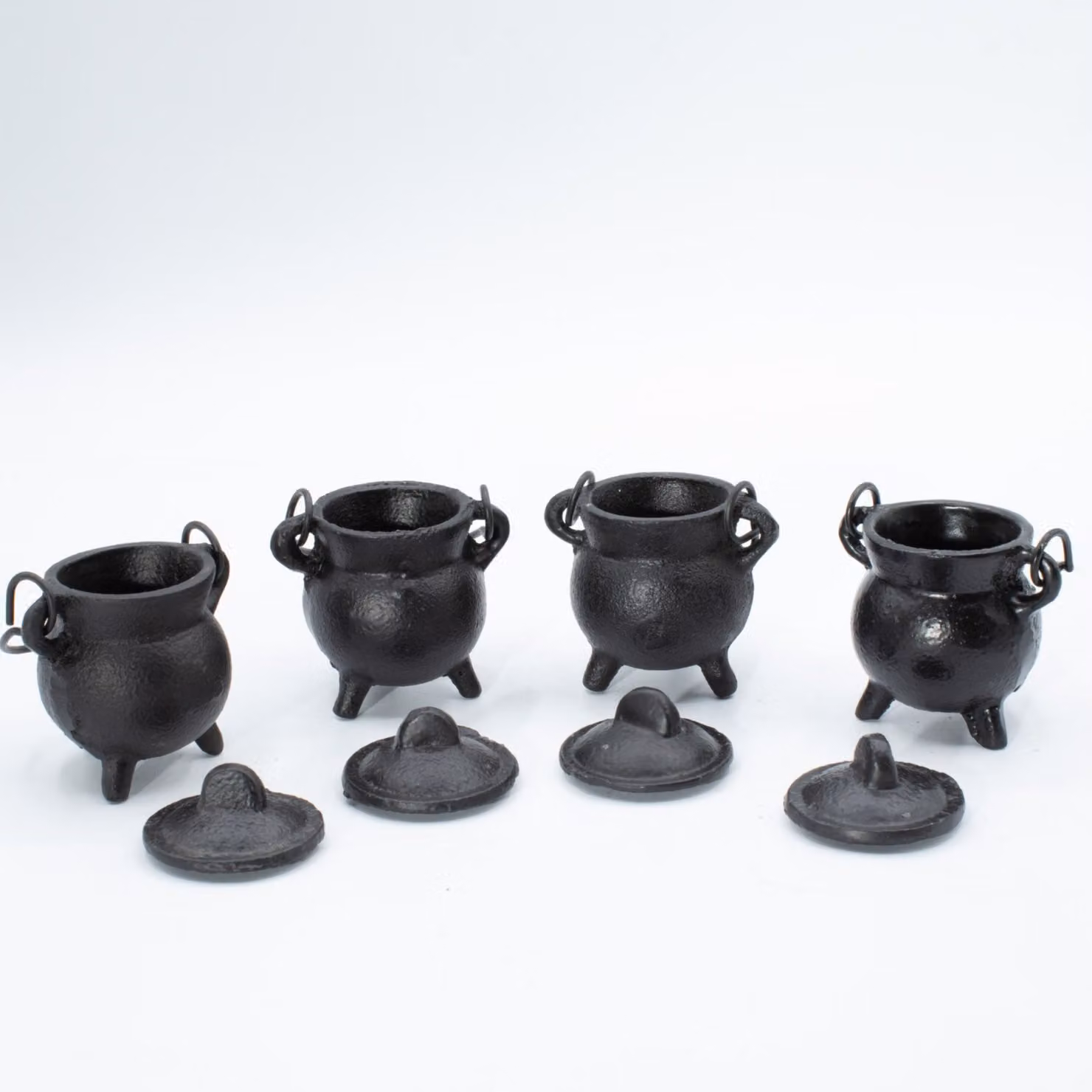 KDMK Set of 4 Extra Small Cast Iron Incense Cauldrons, Black, W: 5 cm, D: 7 cm – 3