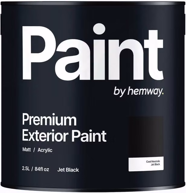 Hemway Matt Black Exterior Water-Based Acrylic Paint, 2.5 l