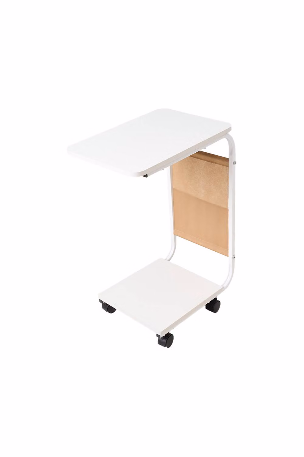 Living and Home C-Shaped Side Table with Storage Bag in White – 2