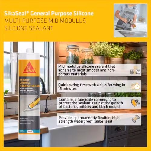 Sika SikaSeal Waterproof General Purpose Silicone Sealant, White, 280ml – 3