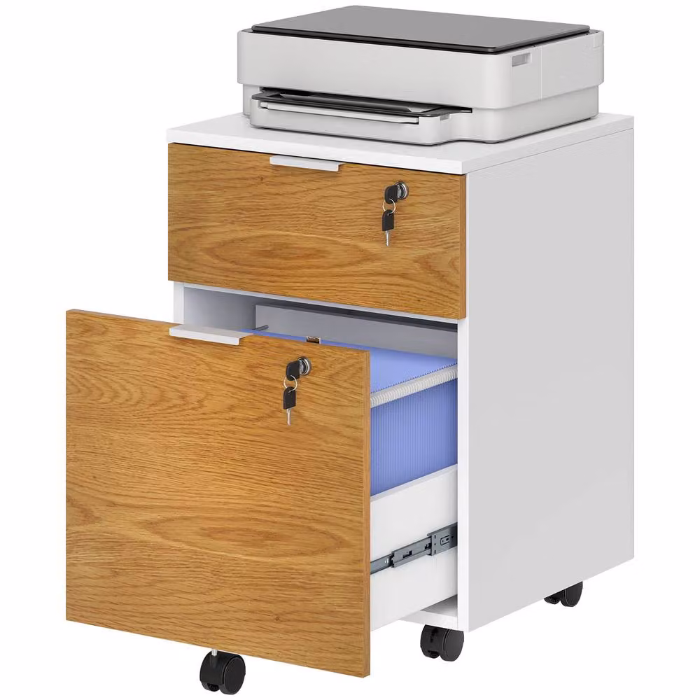 STILVORA Two-Drawer Lockable Filing Cabinet with Castors in Sand – 4