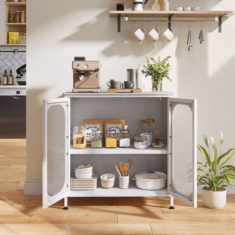 Costway Modern White Sideboard Buffet Cabinet with Adjustable Shelf and Stone Top – 2