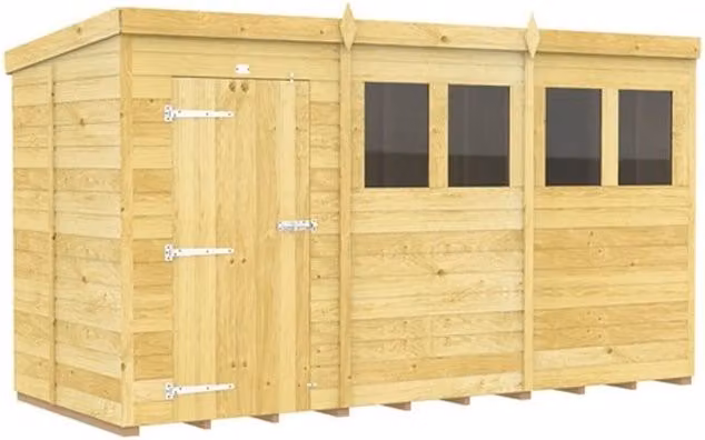 Buttercup Farm Brown Wood Pent Shed with Single Door and Windows, W: 358 cm, D: 147 cm, H: 201 cm – 1
