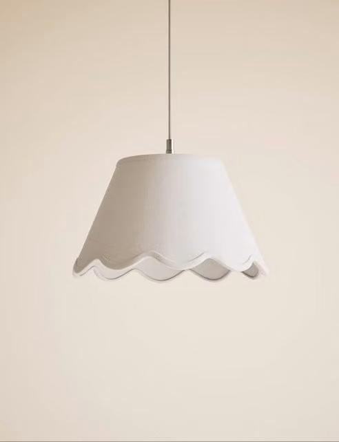 M&S Modern White Fabric Cone Lamp Shade with Scallop Trim