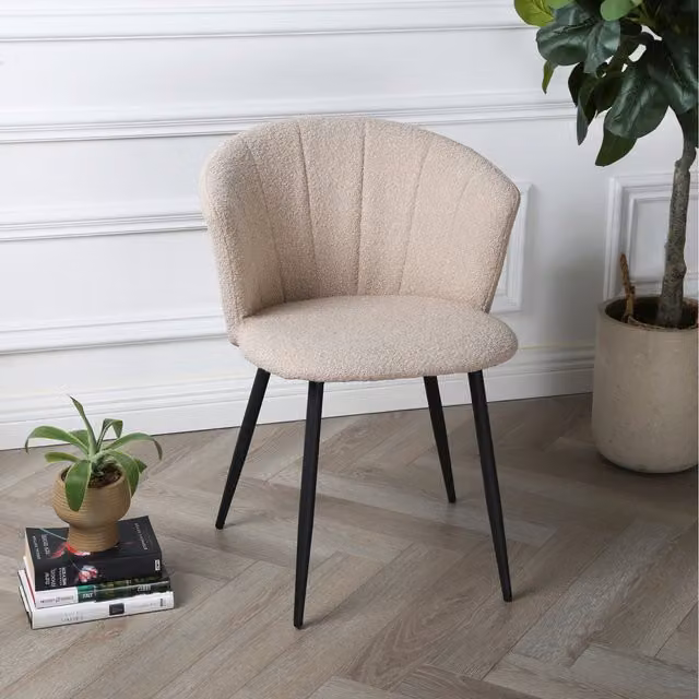 Emma Accent Boucle Chair in Beige with Black Metal Frame