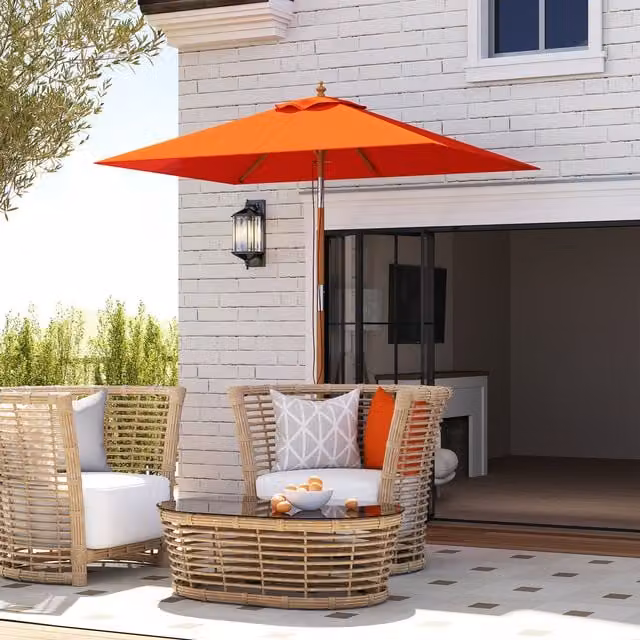 Outsunny Wooden Market Parasol Umbrella in Orange and Brown with Bamboo and Polyester