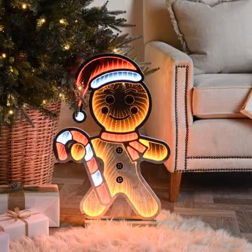Samuel Alexander 60cm Light up Gingerbread Man Infinity Christmas Decoration with LEDs in Orange, Red and White