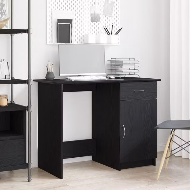 Berkfield Home Modern Writing Desk in Black Oak Engineered Wood W/D/H: 100 x 50 x 76 cm – 1