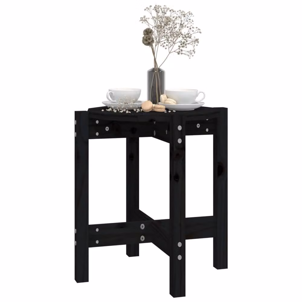 Berkfield Home Beautiful Round Black Solid Wood Pine Coffee Table, Diameter: 42.5 cm, Height: 45 cm – 3