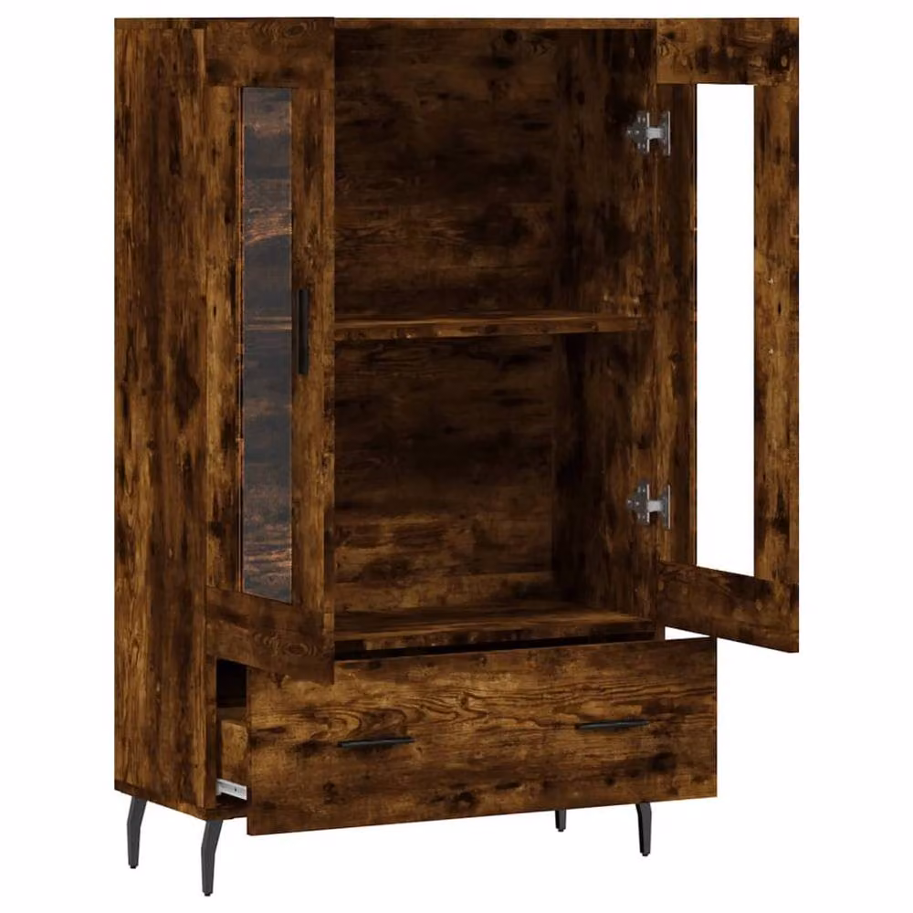 Berkfield Home Modern Smoked Oak Highboard with Glass Doors, Brown, W: 69.5 cm, D: 31 cm, H: 115 cm – 4