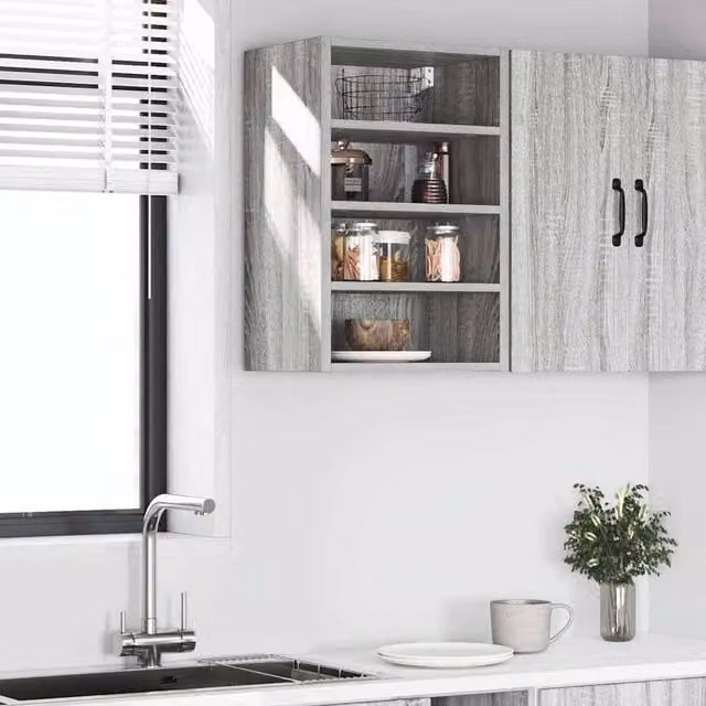 Berkfield Home Grey Sonoma Wall Mounted Hanging Cabinet with Hinged Doors and Internal Shelves, W/D/H: 40 x 29.5 x 60 cm – 1